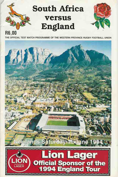1994 South Africa v England  Rugby Programme